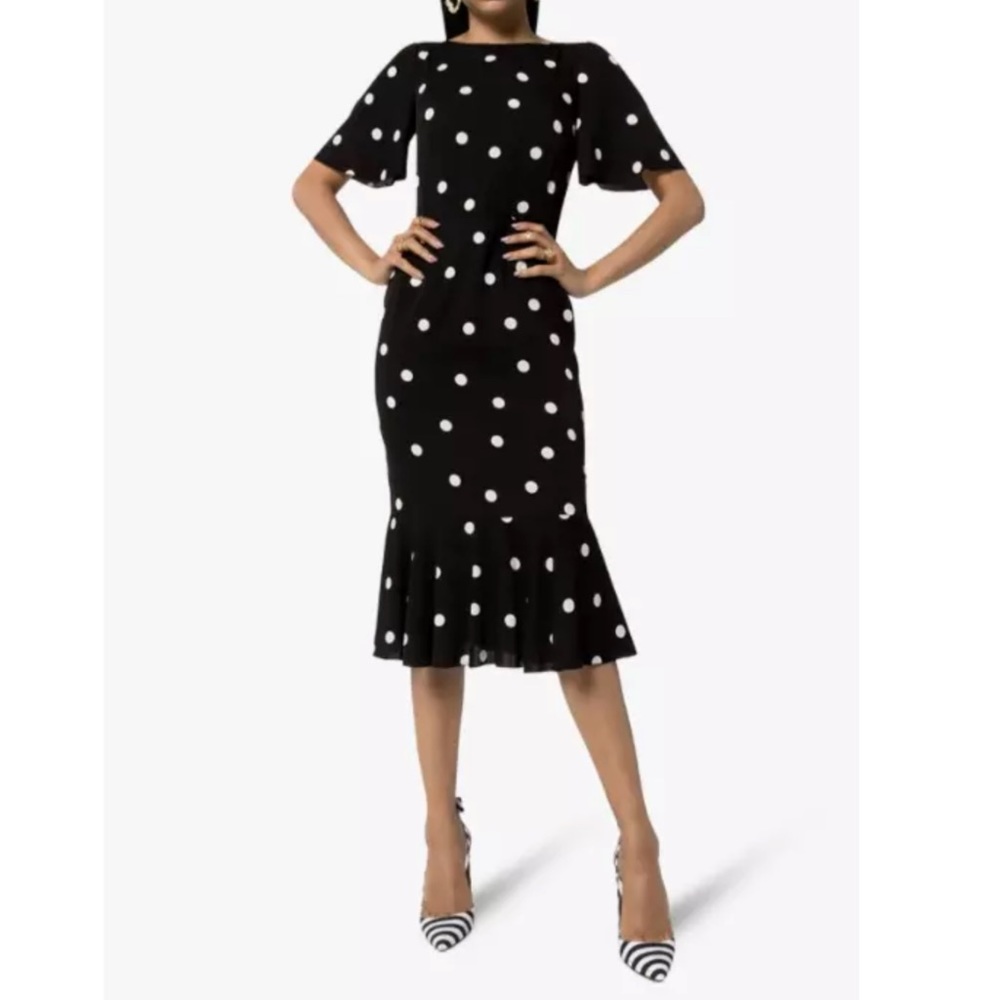 DOLCE & GABBANA Polka Dot Silk Fluted Dress 48 12 - Picture 4 of 13